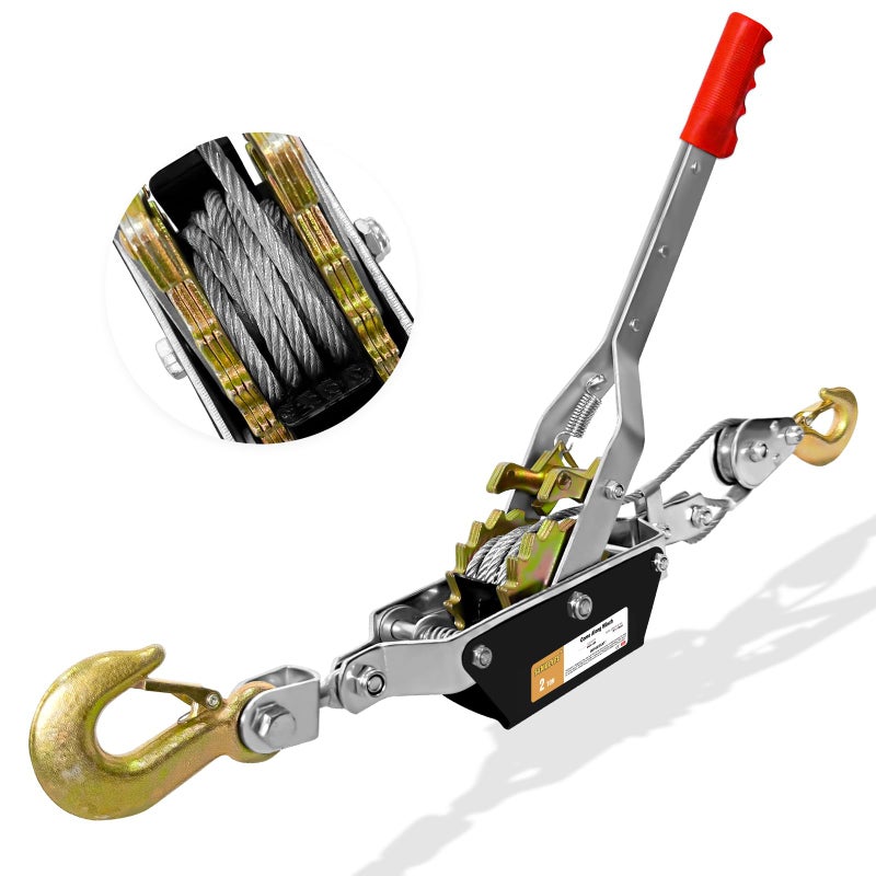 SENKEYFE Come Along Winch Heavy Duty, 2T 2 Gears Come Along Pulling Tool, Cable Winch Puller with 2 Hooks, Come Along Power Puller Ratchet Tool, Manual Winch Ratchet Tool for Towing Lifting - Image 1