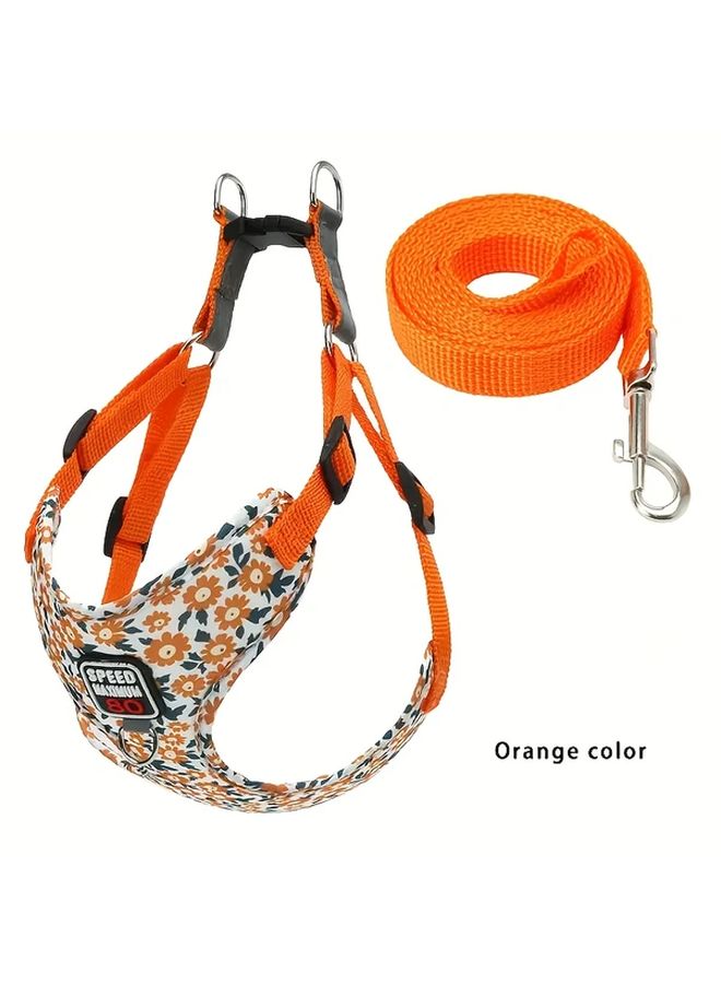 A Yellow Reflective Dog Harness Set with Leash Breathable Print Design for Small to Medium Dogs Walking - Image 1