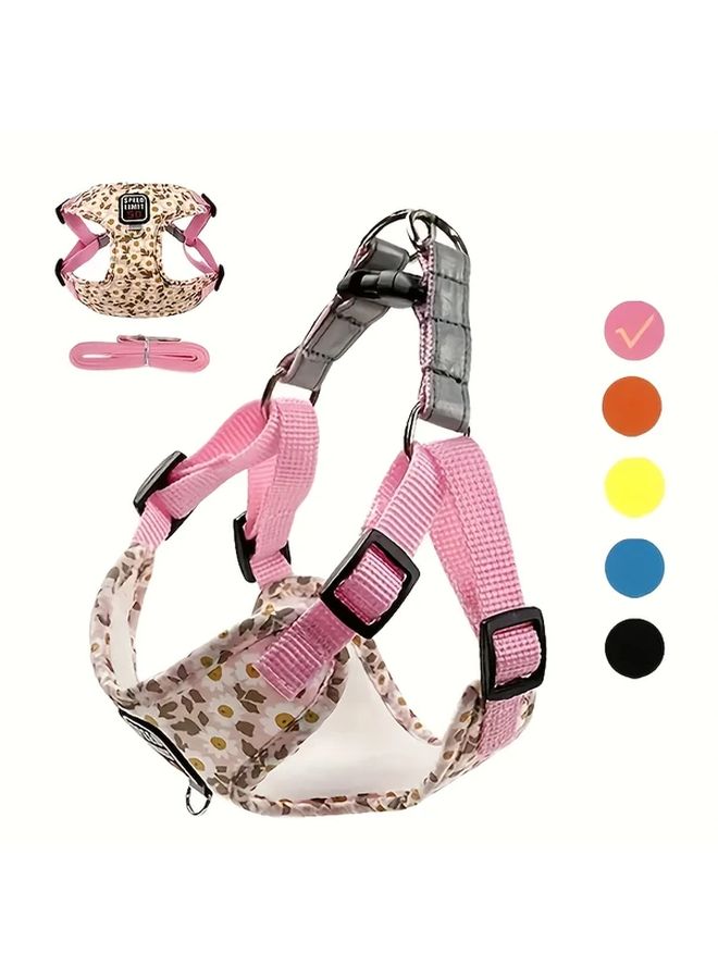 A Yellow Reflective Dog Harness Set with Leash Breathable Print Design for Small to Medium Dogs Walking - Image 3