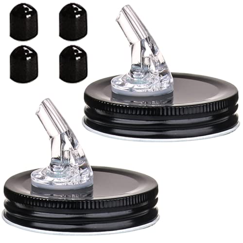 ziHenryDa Mason Jar Pour Spouts. free flow Mason Jar Pour Spouts, mason jar for spout regular mouth size 70mm dispenser germination cover. Suitable for any liquid. Leak-Proof 2-Pack + 4 Black Lid Caps (2 Pack - Image 1
