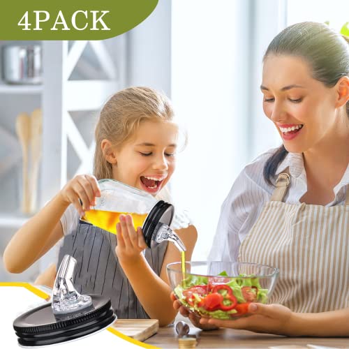 ziHenryDa Mason Jar Pour Spouts. free flow Mason Jar Pour Spouts, mason jar for spout regular mouth size 70mm dispenser germination cover. Suitable for any liquid. Leak-Proof 2-Pack + 4 Black Lid Caps (2 Pack - Image 2