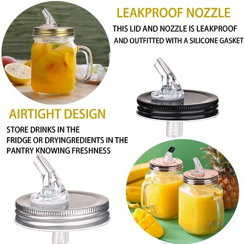 ziHenryDa Mason Jar Pour Spouts. free flow Mason Jar Pour Spouts, mason jar for spout regular mouth size 70mm dispenser germination cover. Suitable for any liquid. Leak-Proof 2-Pack + 4 Black Lid Caps (2 Pack - Image 5