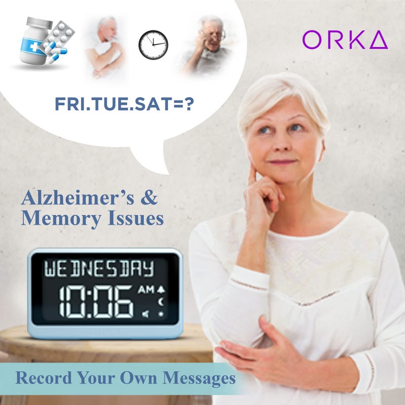 ORKA Talking Clock. Voice Recordable Ex Large Medication Pill Reminder. Talking Alarm Clock for Dementia, Hearing, Visually impaired Seniors-Digital Day Clock with Multiple Customized Alarms White - Image 4