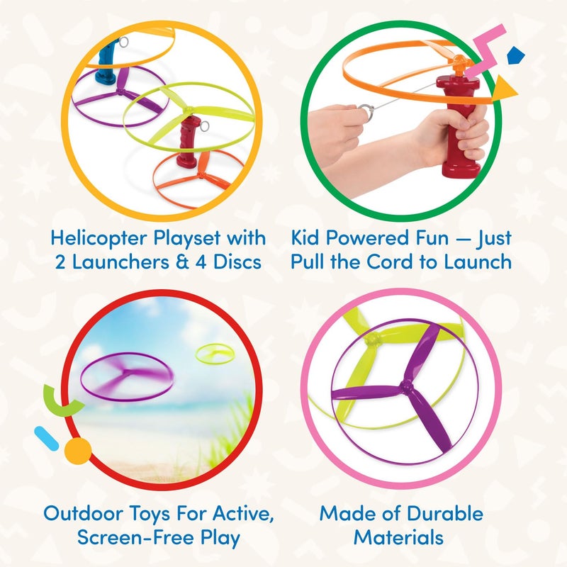 Battat - Flying Disc Launcher Toy Helicopter with 2 Launchers & 4 Discs - Screen-Free Outdoor Summer Toys for Active Play - No Batteries Required Kids Launch Game Set for Ages 3+ - Skyrocopter - Image 3