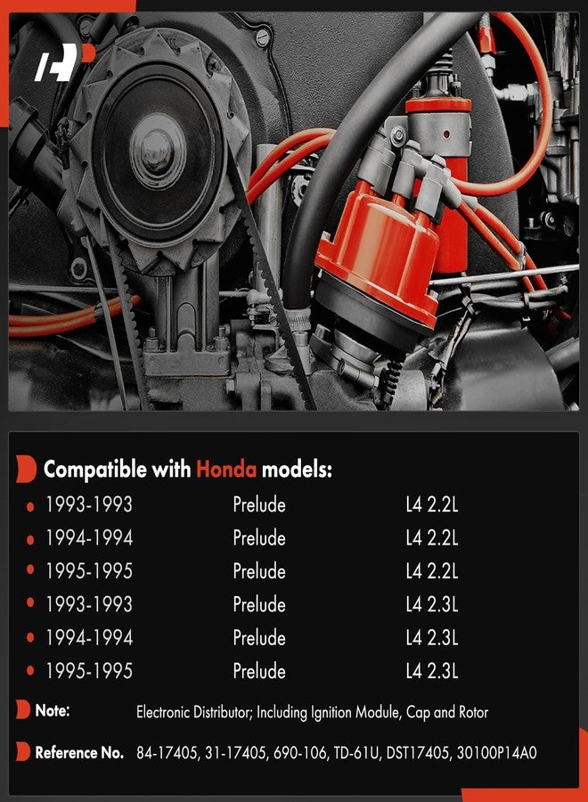 A-Premium Ignition Distributor with Cap and Rotor Compatible with Honda Prelude 1992 1993 1994 1995, 2.2L 2.3L - Image 2