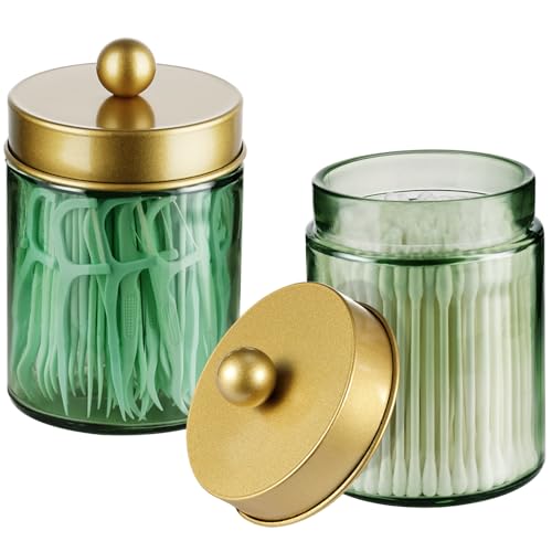 Komashr 3 Pack Apothecary Jar Canisters Bathroom Vanity Organizer Qtip Holder Storage Organizer Set Countertop Canister with Stainless Steel Lids Cute Stickers for QtipsCotton SwabsMakeup SpongesFloss - Image 3