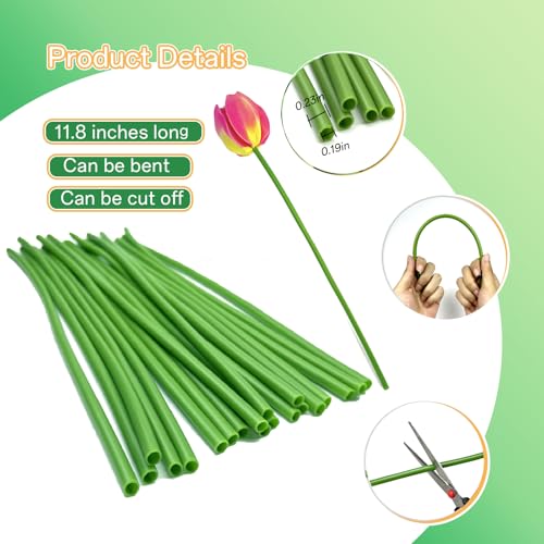 Threemonkys Green tubular flower stems wrap, 11.8 inches (about 30 cm) in length,flower bouquets artificial Accessories, used to thicken artificial flower stems, DIY wedding bouquet (Green 6MM(50PCS)) - Image 2