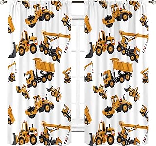 Cinbloo Construction Truck Curtains Rod Pocket Excavator Cartoon Yellow ChildrenÃ¢â‚¬â„¢s Kids Machinery Printed Living - Image 1