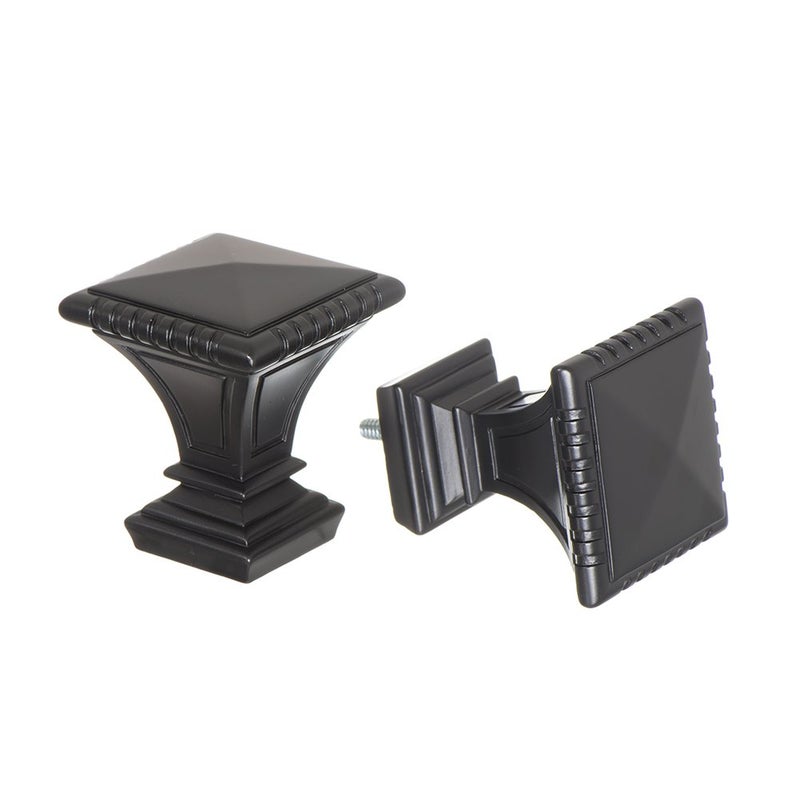 Ivilon عصا ستارة نافذة زخرفية إيفيلون - نهايات مربعة منحوتة، عصا بقطر 1 1/8 بوصة، من 28 إلى 48 بوصة. أسود - Image 1