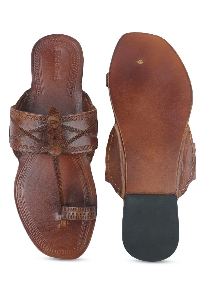 KORAKARI Tan Kolhapuri Chappal for Men - Image 4