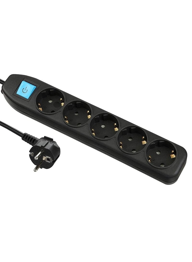 باور لوك اي لوك مشترك 5 مخرج بمفتاح 16 امبير اسود