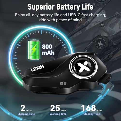 LEXIN G1 Motorcycle Bluetooth Headset, Helmet Speakers with 2 Type Mics, Hands-Free Call/Music/GPS, IP67 Waterproof Motorcycle Headphones with HD Stereo Loud Sound, 4 Color Faceplates, Single Use - Image 5