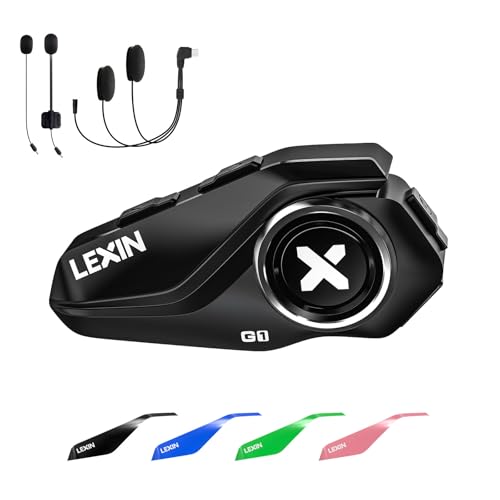 LEXIN G1 Motorcycle Bluetooth Headset, Helmet Speakers with 2 Type Mics, Hands-Free Call/Music/GPS, IP67 Waterproof Motorcycle Headphones with HD Stereo Loud Sound, 4 Color Faceplates, Single Use - Image 1