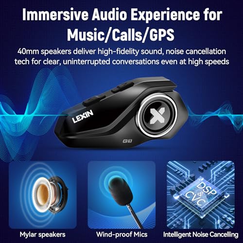 LEXIN G1 Motorcycle Bluetooth Headset, Helmet Speakers with 2 Type Mics, Hands-Free Call/Music/GPS, IP67 Waterproof Motorcycle Headphones with HD Stereo Loud Sound, 4 Color Faceplates, Single Use - Image 3