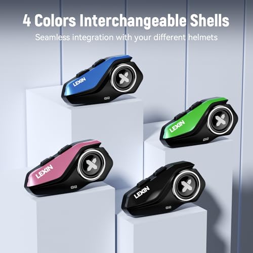 LEXIN G1 Motorcycle Bluetooth Headset, Helmet Speakers with 2 Type Mics, Hands-Free Call/Music/GPS, IP67 Waterproof Motorcycle Headphones with HD Stereo Loud Sound, 4 Color Faceplates, Single Use - Image 2
