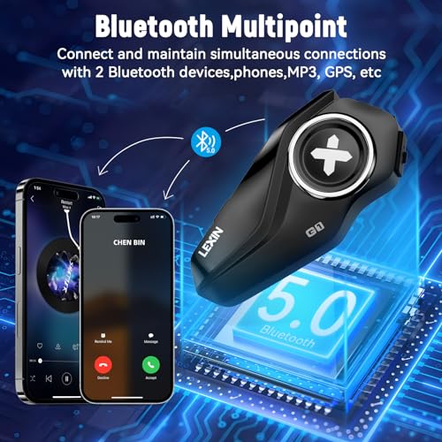 LEXIN G1 Motorcycle Bluetooth Headset, Helmet Speakers with 2 Type Mics, Hands-Free Call/Music/GPS, IP67 Waterproof Motorcycle Headphones with HD Stereo Loud Sound, 4 Color Faceplates, Single Use - Image 4