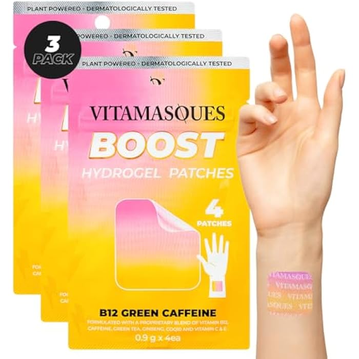 Vitamasques Energy Patches, Boostme Wellness Hydrogel Pads (3-Pack) - B12 Vitamin Patches for Women & Men, Energy & Focus for Adults - Cruelty-Free, Korean Skin Care Caffeine Gel Pads - Image 1