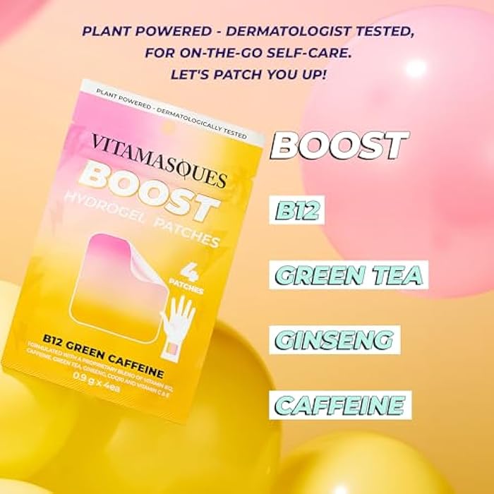 Vitamasques Energy Patches, Boostme Wellness Hydrogel Pads (3-Pack) - B12 Vitamin Patches for Women & Men, Energy & Focus for Adults - Cruelty-Free, Korean Skin Care Caffeine Gel Pads - Image 3