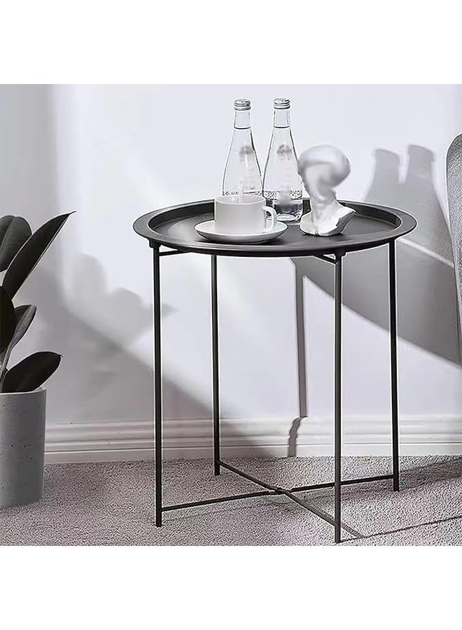 RollsTimi  Round Side End Table, Folding Metal Small Coffee Table with Removable Tray for Living Room Bedroom Balcony and Office, Black - Image 5