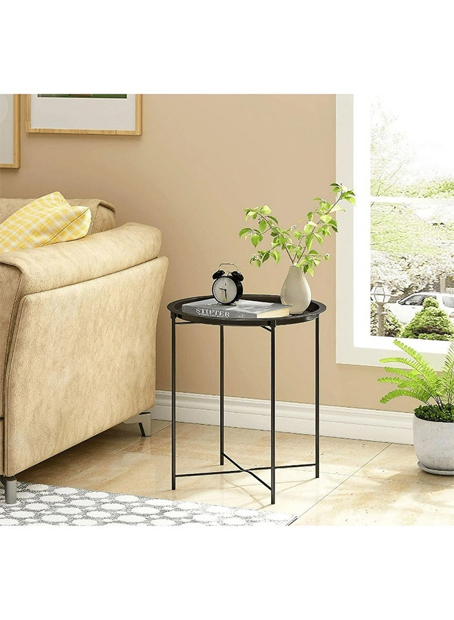 RollsTimi  Round Side End Table, Folding Metal Small Coffee Table with Removable Tray for Living Room Bedroom Balcony and Office, Black - Image 2