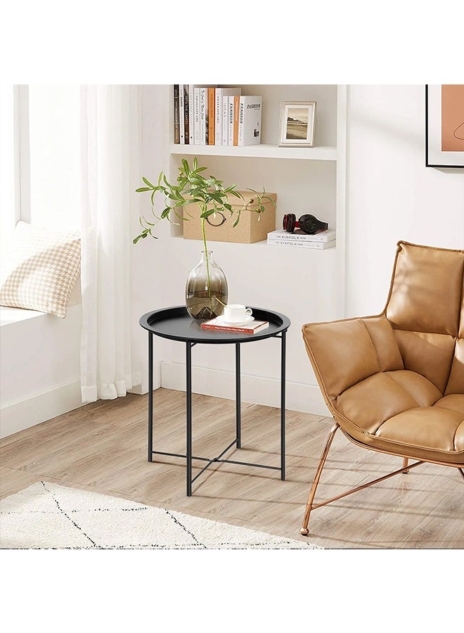 RollsTimi  Round Side End Table, Folding Metal Small Coffee Table with Removable Tray for Living Room Bedroom Balcony and Office, Black - Image 1