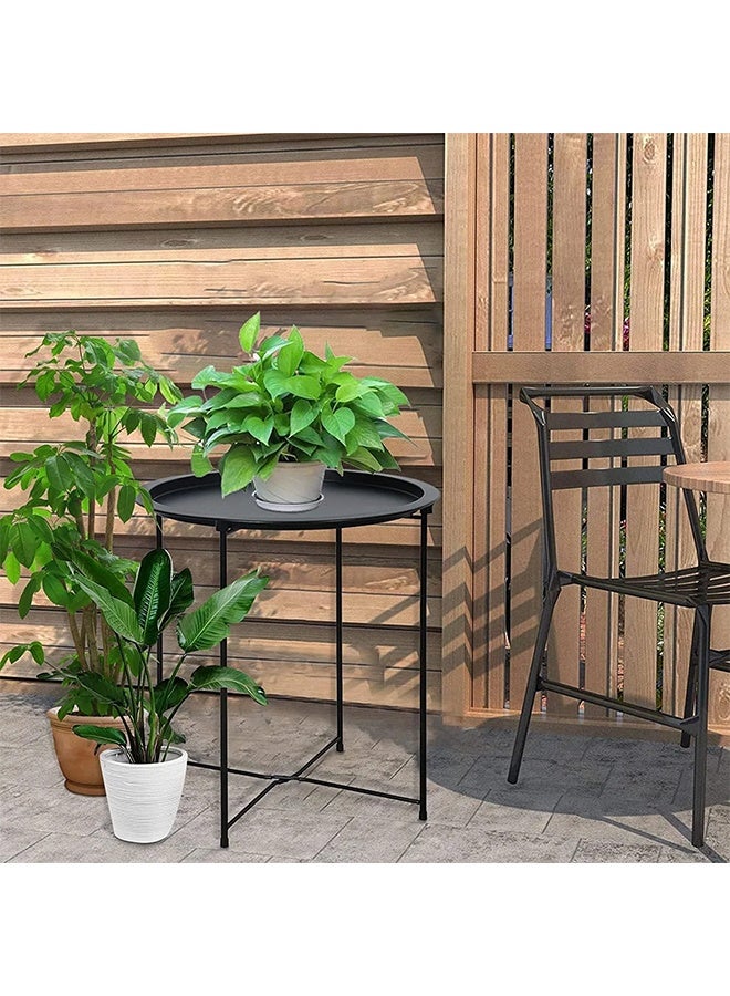 RollsTimi  Round Side End Table, Folding Metal Small Coffee Table with Removable Tray for Living Room Bedroom Balcony and Office, Black - Image 3