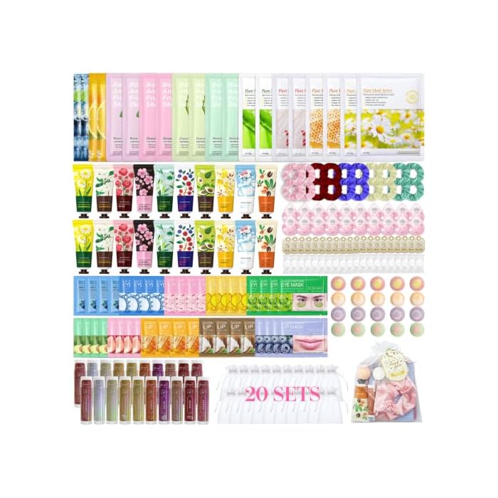 Comdian 220 PCS Spa Party Supplies for Women, Spa Party Favors Include Face Masks, Hand Cream, Lip Blam, Under Eye Patches, Lip Mask and Foot Bath Bombs, Spa Birthday Sleepover Party Supplies