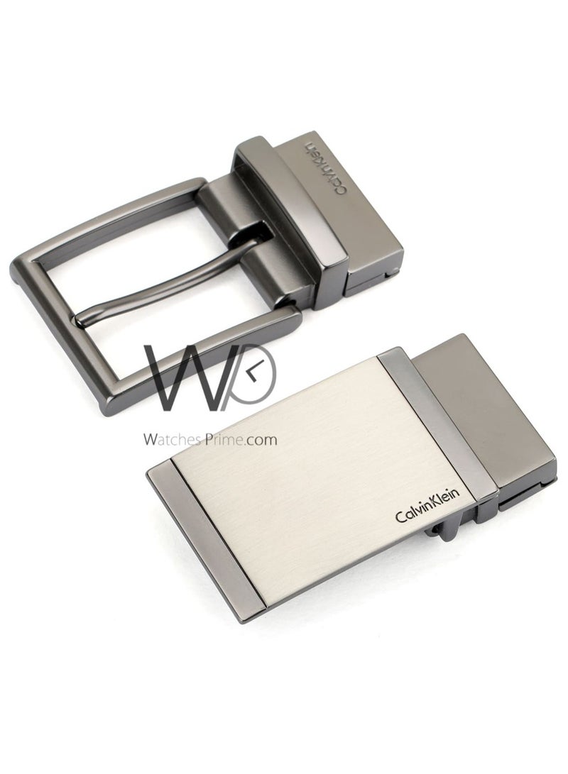 Calvin Klein Jeans Calvin Klein For Men Black And Brown 2 Buckles Gray Double Face Belt Leather Ck Gift Box - Image 5