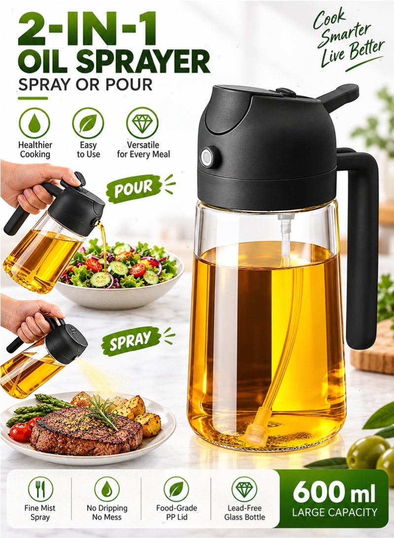 Topyich 2‑in‑1 Oil Sprayer and Dispenser Bottle, 600ml Refillable Food‑Grade Glass Olive Oil Bottle, Anti‑Clog Spray & Pour Dual‑Mode with Ergonomic Handle for Cooking, Salad, Air Fryer, BBQ - Image 4