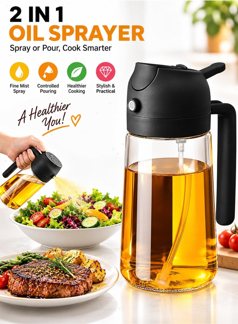 Topyich 2‑in‑1 Oil Sprayer and Dispenser Bottle, 600ml Refillable Food‑Grade Glass Olive Oil Bottle, Anti‑Clog Spray & Pour Dual‑Mode with Ergonomic Handle for Cooking, Salad, Air Fryer, BBQ - Image 1