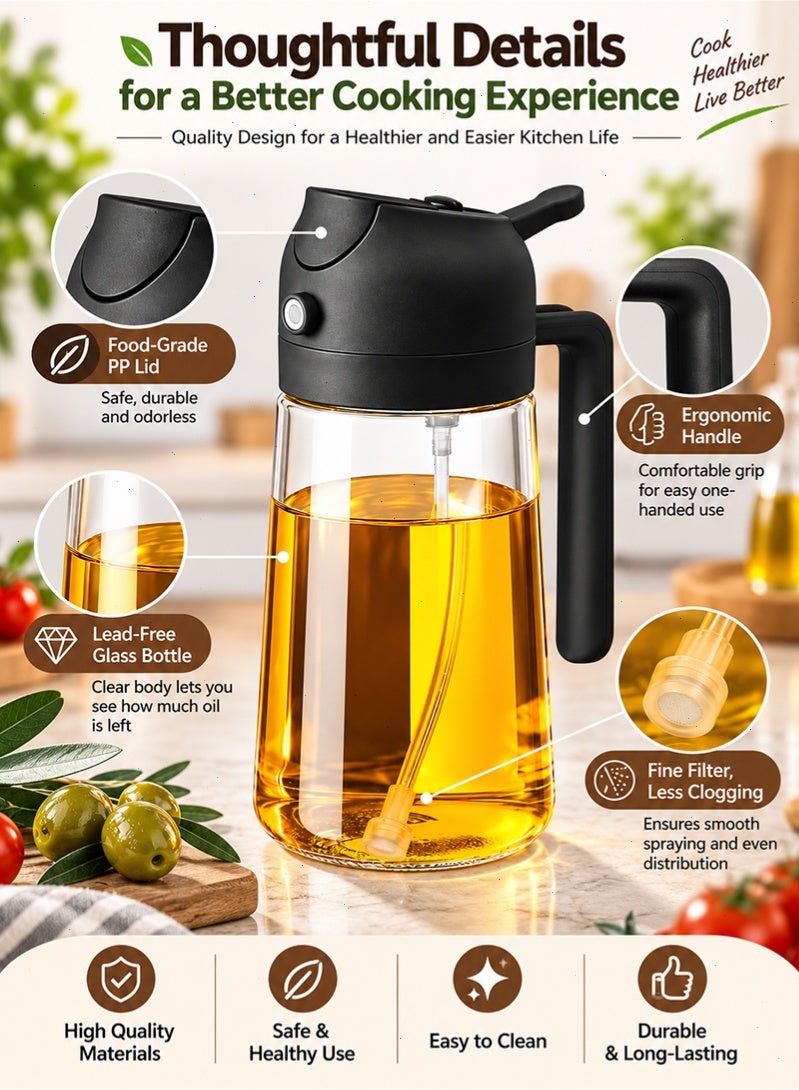 Topyich 2‑in‑1 Oil Sprayer and Dispenser Bottle, 600ml Refillable Food‑Grade Glass Olive Oil Bottle, Anti‑Clog Spray & Pour Dual‑Mode with Ergonomic Handle for Cooking, Salad, Air Fryer, BBQ - Image 3