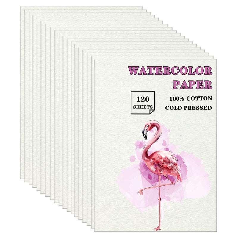 Silunkia 120 Sheets 100% Cotton Watercolor Paper 8.5 x 11 for Painting, 140lb/300gsm Heavyweight Cold Pressed Off White Paper for Students Adults Artists Drawing Valentine Gift Cards - Image 1