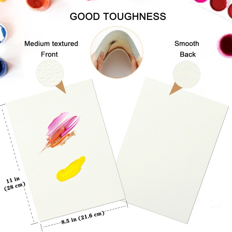 Silunkia 120 Sheets 100% Cotton Watercolor Paper 8.5 x 11 for Painting, 140lb/300gsm Heavyweight Cold Pressed Off White Paper for Students Adults Artists Drawing Valentine Gift Cards - Image 2