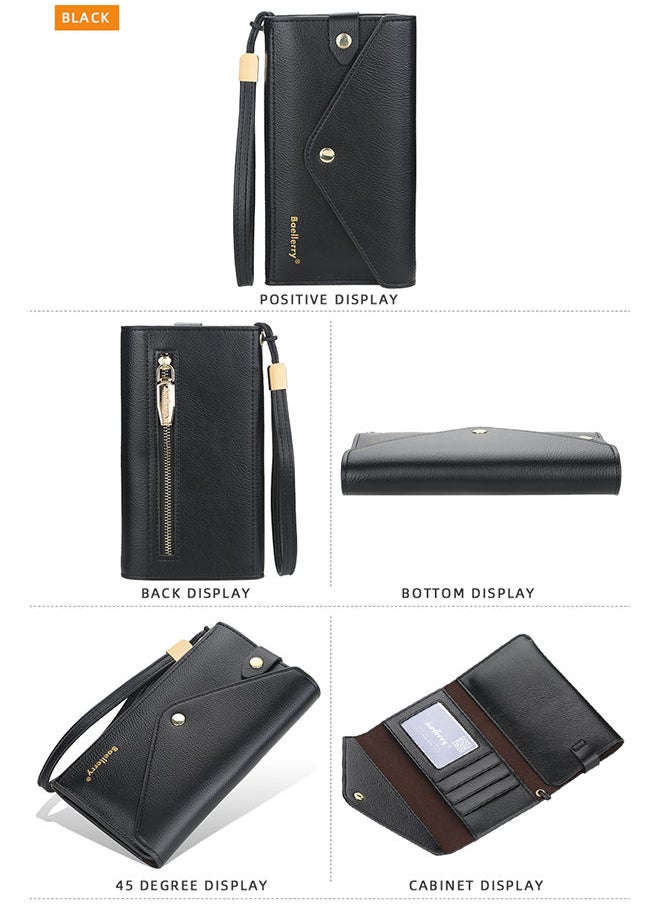 baellerry - Casual Envelop PU Leather Long Wallet Ladies Clutch Card Holder for Women Money Zipper Phone Bag with Strap 18.5 x 10 x 2.5cm - Image 1
