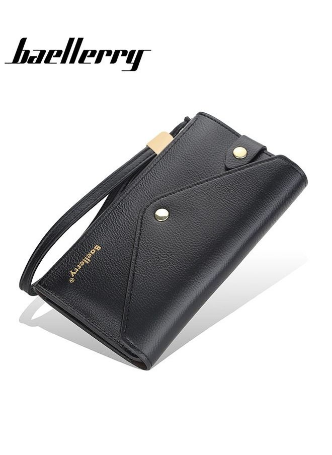 baellerry - Casual Envelop PU Leather Long Wallet Ladies Clutch Card Holder for Women Money Zipper Phone Bag with Strap 18.5 x 10 x 2.5cm - Image 1