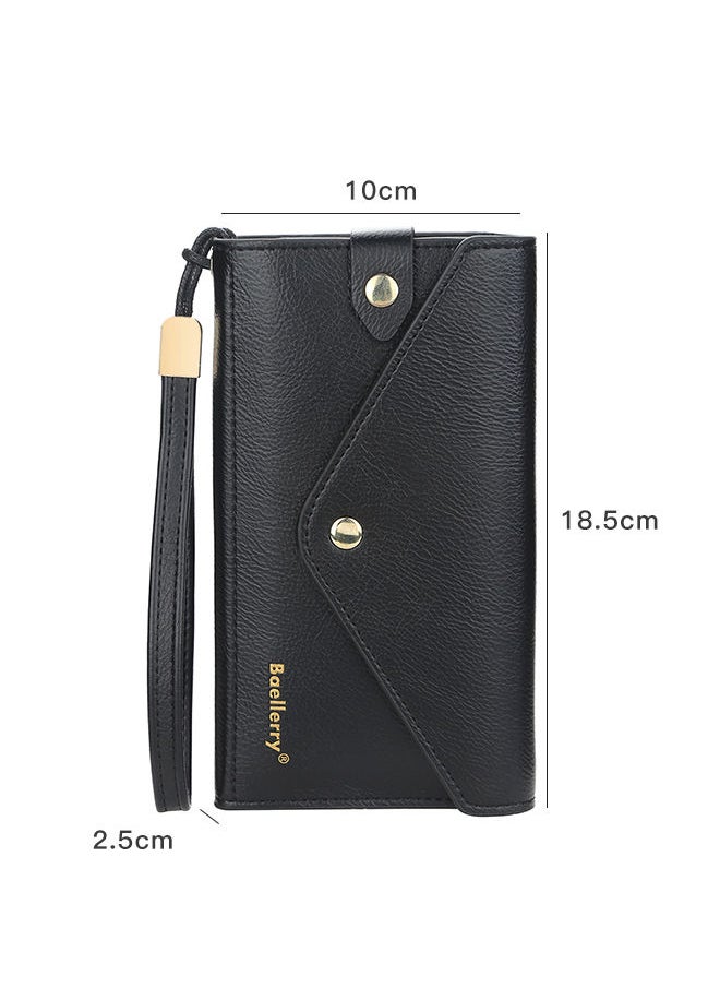 baellerry - Casual Envelop PU Leather Long Wallet Ladies Clutch Card Holder for Women Money Zipper Phone Bag with Strap 18.5 x 10 x 2.5cm - Image 1