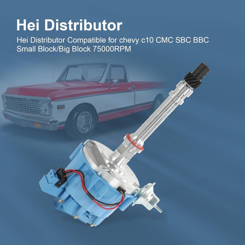 CARMOCAR HEI Ignition Distributor with Blue Cap for Chevy GM Small Blocks 283 305 307 327 350 400 Small/big Block 396 427 454 65K Coil 7500 RPM - Image 3