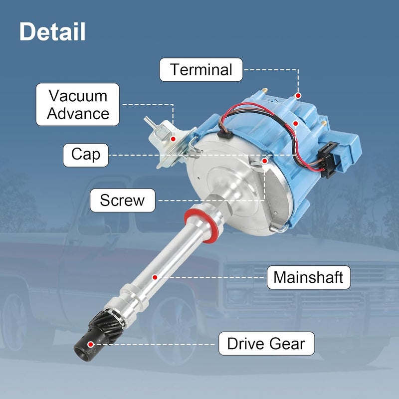 CARMOCAR HEI Ignition Distributor with Blue Cap for Chevy GM Small Blocks 283 305 307 327 350 400 Small/big Block 396 427 454 65K Coil 7500 RPM - Image 2