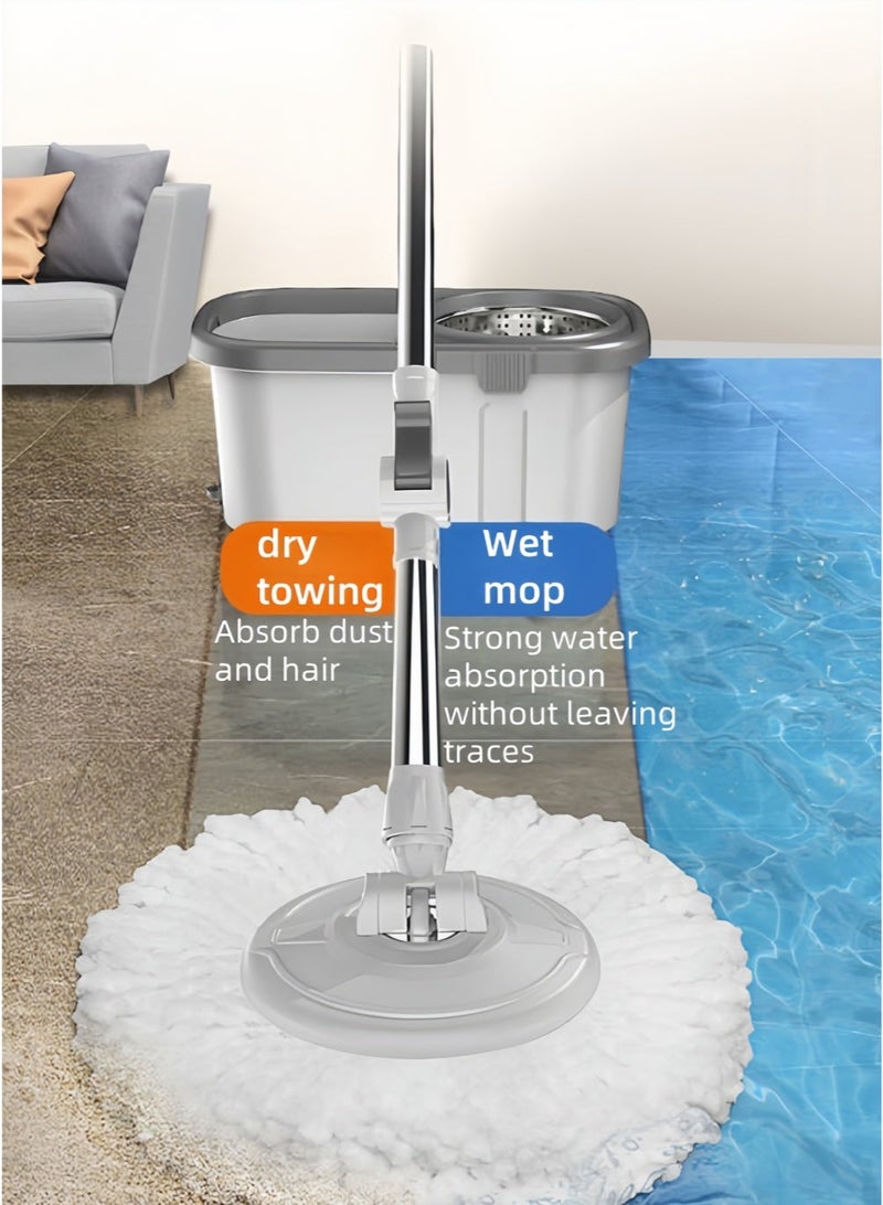 بيوتيفول طقم ممسحة دوارة 360 درجة مع دلو أبيض رمادي و4 قطع قماش إضافية - Image 3