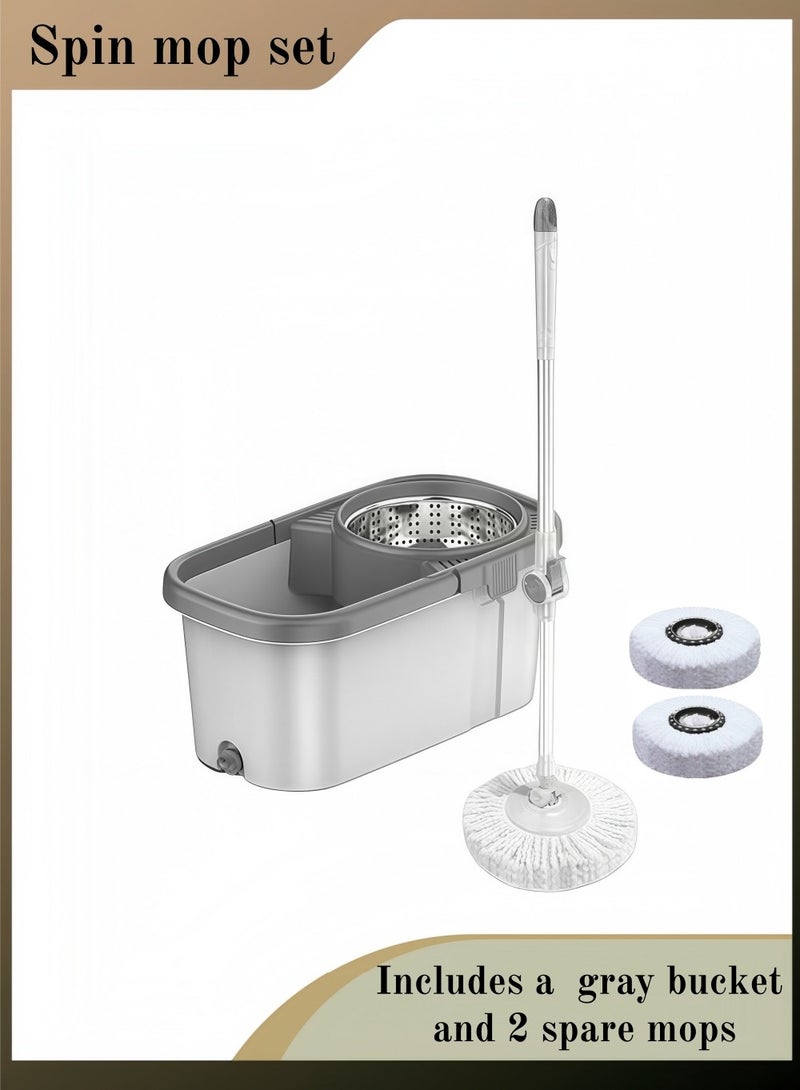 بيوتيفول طقم ممسحة دوارة 360 درجة مع دلو أبيض رمادي و4 قطع قماش إضافية - Image 1