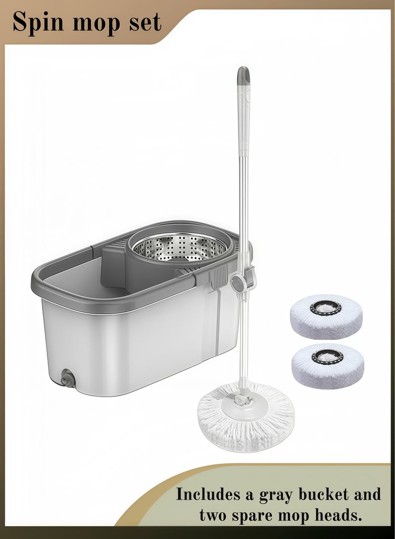 بيوتيفول طقم ممسحة دوارة 360 درجة مع دلو أبيض رمادي و4 قطع قماش إضافية - Image 1