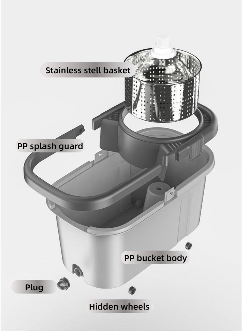 بيوتيفول طقم ممسحة دوارة بزاوية 360 درجة، يتضمن دلوًا أبيض/رمادي و3 وسادات ممسحة. - Image 5