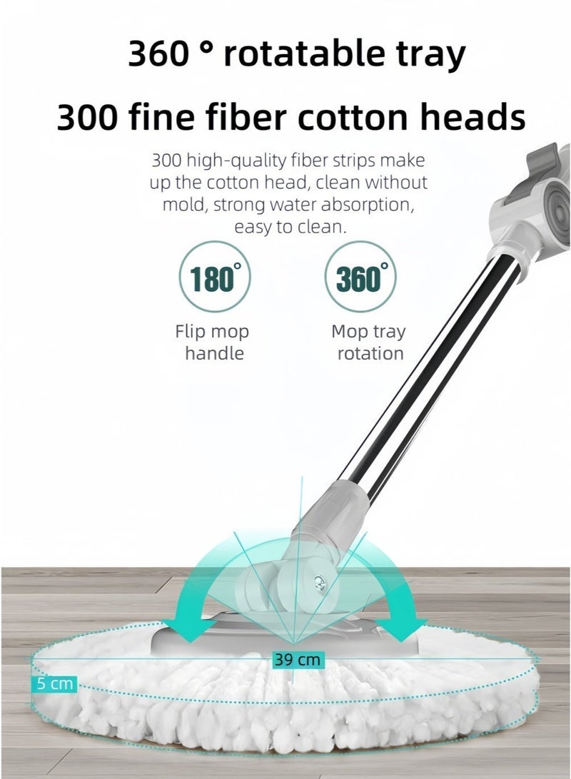 بيوتيفول طقم ممسحة دوارة بزاوية 360 درجة، يتضمن دلوًا أبيض/رمادي و3 وسادات ممسحة. - Image 4