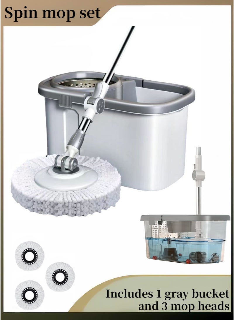 بيوتيفول طقم ممسحة دوارة بزاوية 360 درجة، يتضمن دلوًا أبيض/رمادي و3 وسادات ممسحة. - Image 1