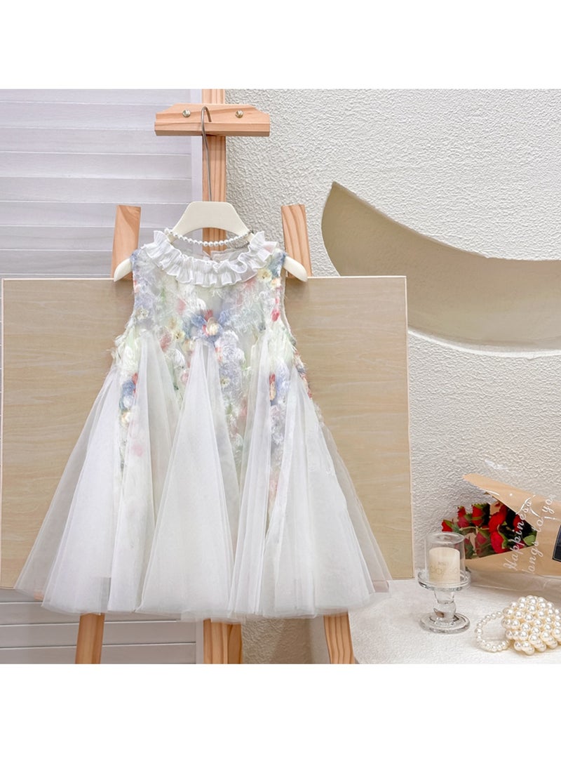 1‑2 Y Toddler Summer Baby Girl A Line Tulle Dress and Matching Sun Hat Set, Fit for Height 90 cm, Pastel Floral, Ideal for Eid Birthdays Weddings Photoshoots Beach Park Travel Daily Wear - Image 4