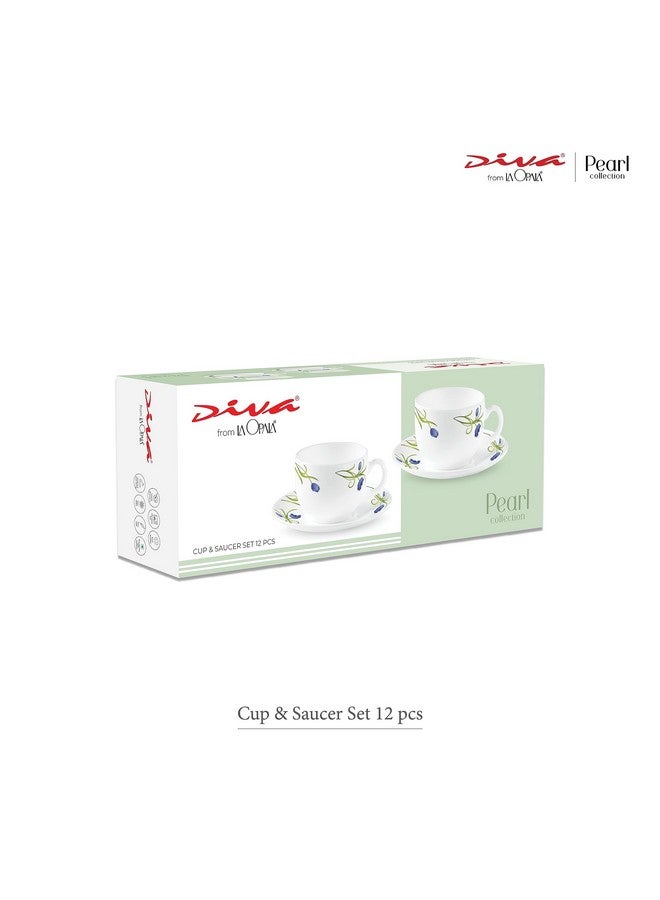 La Opala Diva, Pearl Collection Opal Glass Crockery | Cup & Saucer, Set of 12 | Lively Hues, 160 ml | for Tea & Coffee | Microwave Safe | 100% Vegetarian | Extra Strong | Super Light | Super White - Image 4