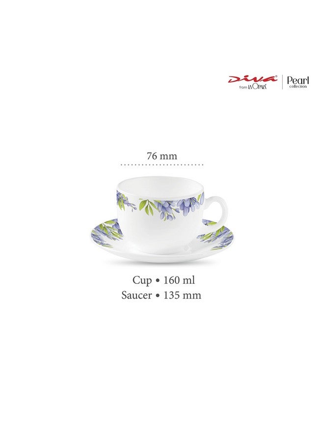 La Opala Diva, Pearl Collection Opal Glass Crockery | Cup & Saucer, Set of 12 | Lively Hues, 160 ml | for Tea & Coffee | Microwave Safe | 100% Vegetarian | Extra Strong | Super Light | Super White - Image 2