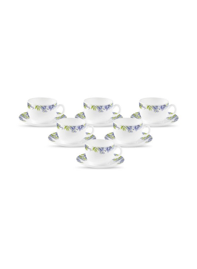 La Opala Diva, Pearl Collection Opal Glass Crockery | Cup & Saucer, Set of 12 | Lively Hues, 160 ml | for Tea & Coffee | Microwave Safe | 100% Vegetarian | Extra Strong | Super Light | Super White - Image 1