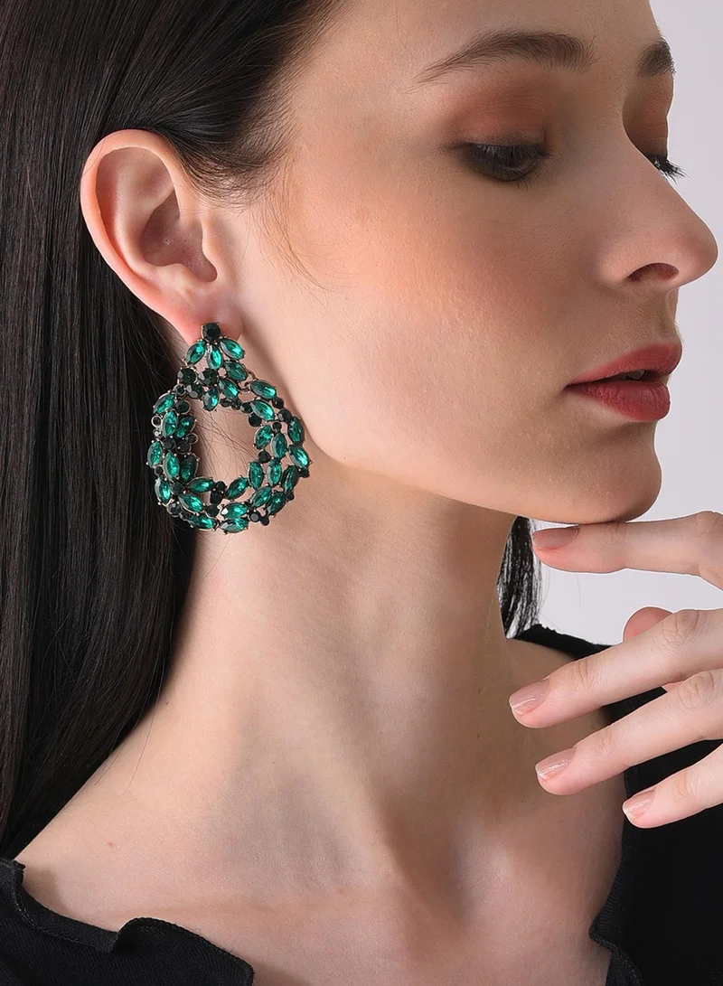 SOHI Green Contemporary Designer Stone Artificial Drop Earring Jewellery