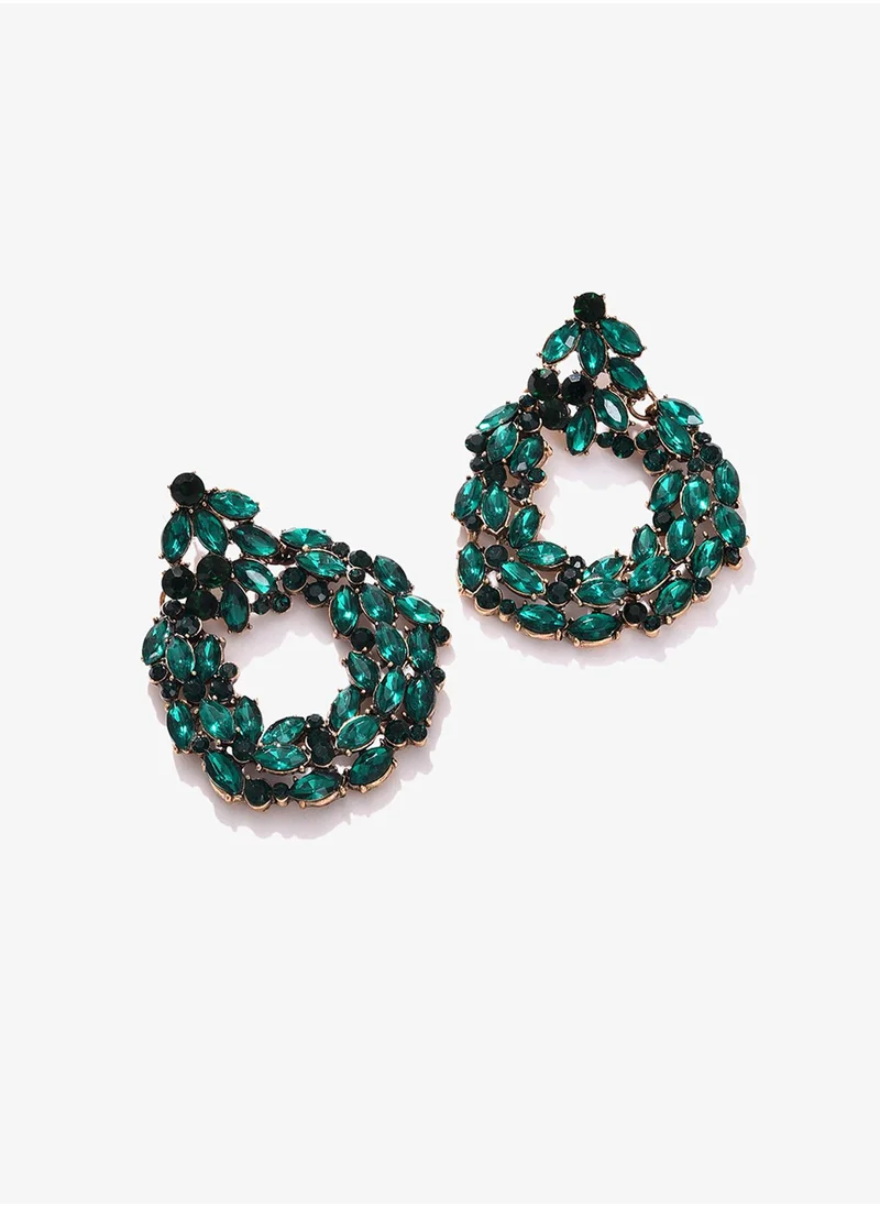 SOHI Green Contemporary Designer Stone Drop Earrings